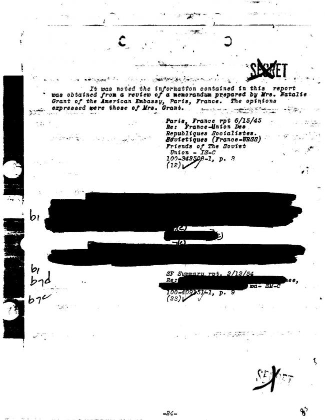 Ficha sobre Pablo Picasso del FBI, ca. 1945-1969 