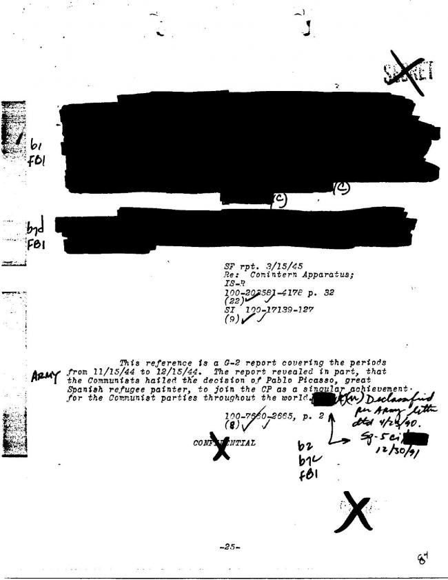 Ficha sobre Pablo Picasso del FBI, ca. 1945-1969 