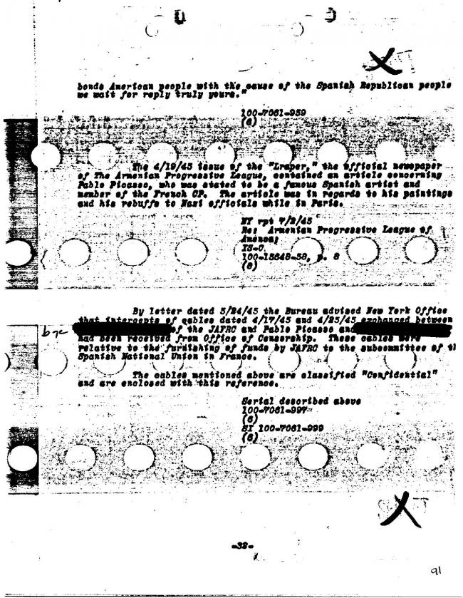 Ficha sobre Pablo Picasso del FBI, ca. 1945-1969 