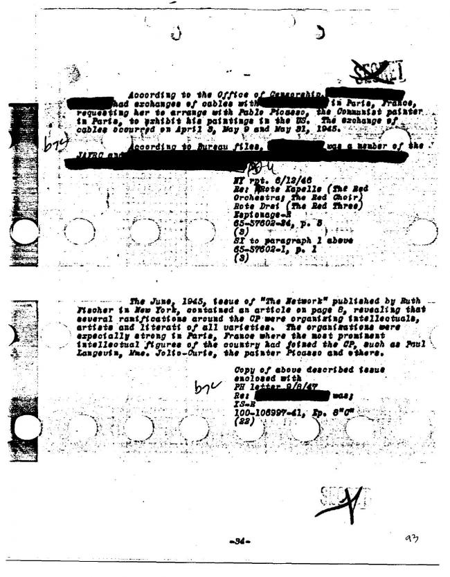 Ficha sobre Pablo Picasso del FBI, ca. 1945-1969 
