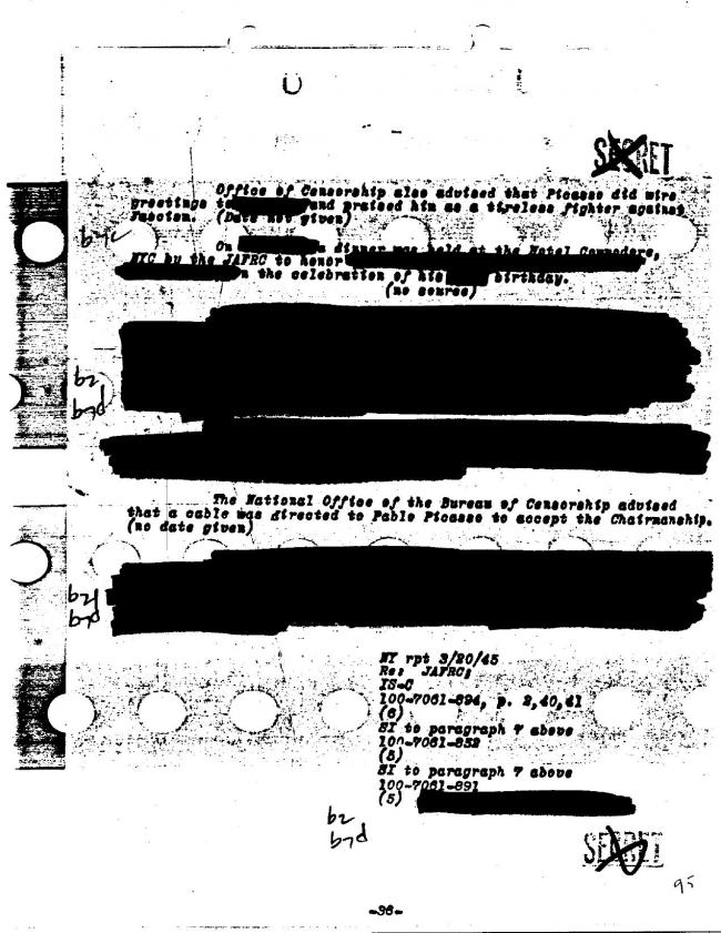 Ficha sobre Pablo Picasso del FBI, ca. 1945-1969 