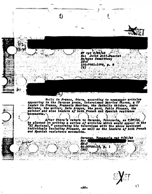 Ficha sobre Pablo Picasso del FBI, ca. 1945-1969 