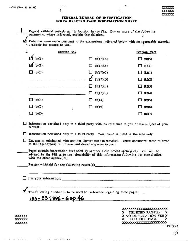 Ficha sobre Pablo Picasso del FBI, ca. 1945-1969 