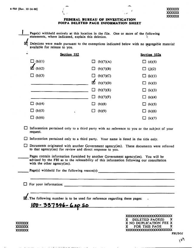 Ficha sobre Pablo Picasso del FBI, ca. 1945-1969 