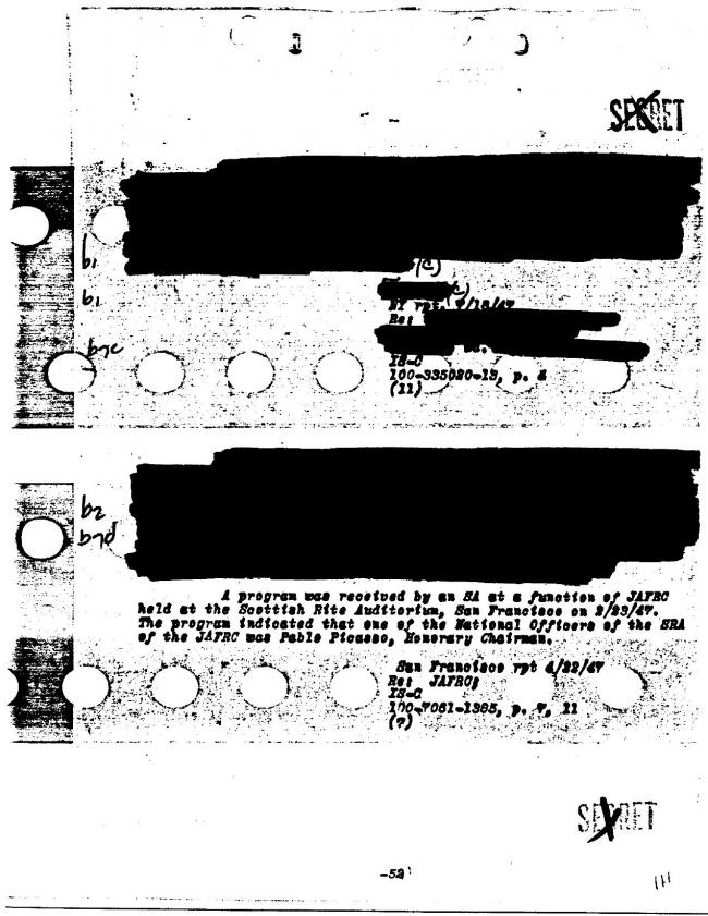 Ficha sobre Pablo Picasso del FBI, ca. 1945-1969 