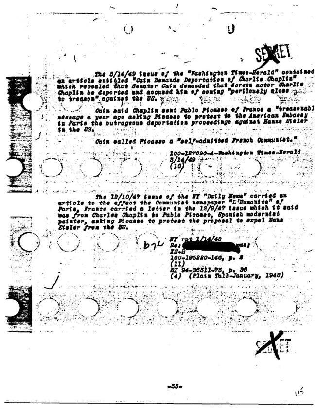 Ficha sobre Pablo Picasso del FBI, ca. 1945-1969 