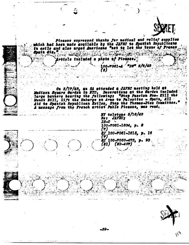 Ficha sobre Pablo Picasso del FBI, ca. 1945-1969 