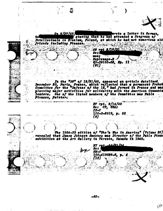 Ficha sobre Pablo Picasso del FBI, ca. 1945-1969 