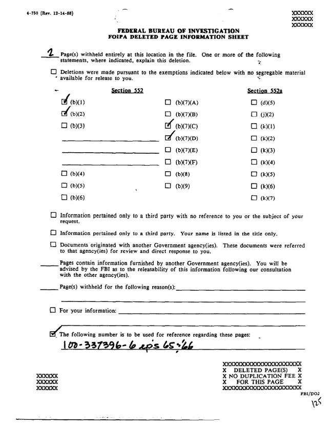 Ficha sobre Pablo Picasso del FBI, ca. 1945-1969 