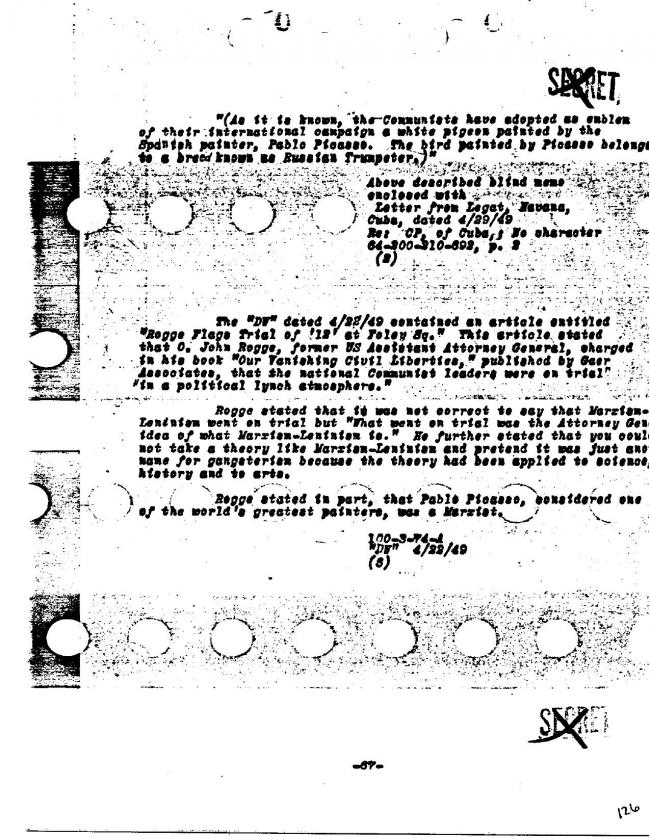 Ficha sobre Pablo Picasso del FBI, ca. 1945-1969 