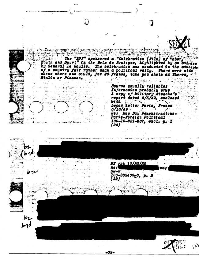 Ficha sobre Pablo Picasso del FBI, ca. 1945-1969 