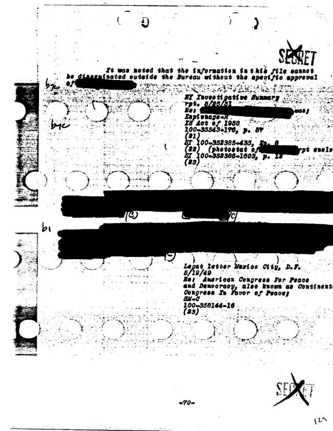 Ficha sobre Pablo Picasso del FBI, ca. 1945-1969 