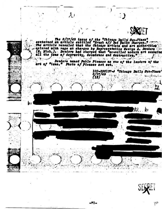 Ficha sobre Pablo Picasso del FBI, ca. 1945-1969 