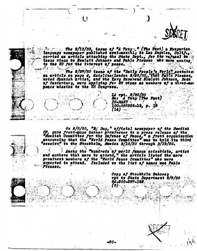 Ficha sobre Pablo Picasso del FBI, ca. 1945-1969 