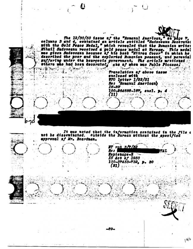 Ficha sobre Pablo Picasso del FBI, ca. 1945-1969 