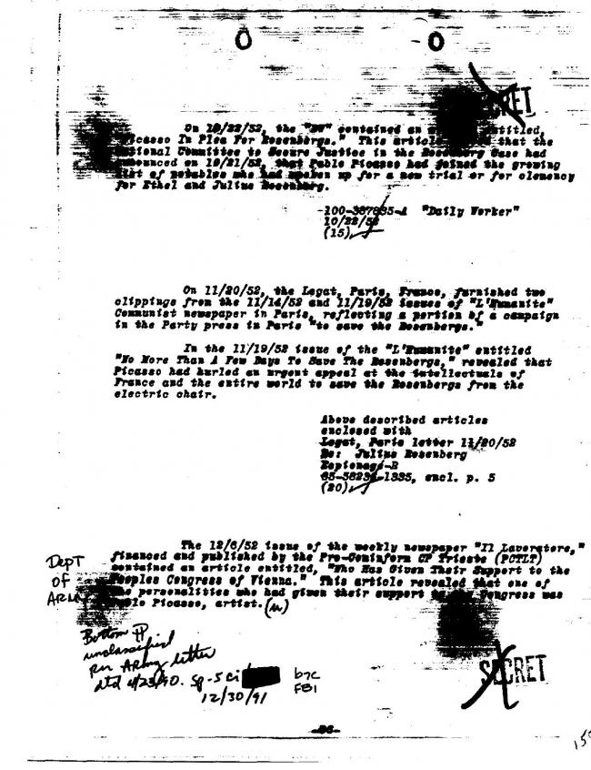 Ficha sobre Pablo Picasso del FBI, ca. 1945-1969 