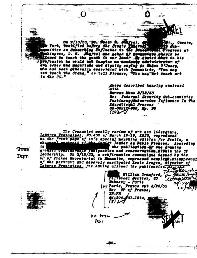 Ficha sobre Pablo Picasso del FBI, ca. 1945-1969 
