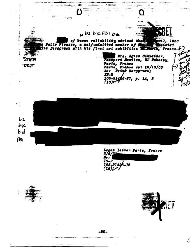 Ficha sobre Pablo Picasso del FBI, ca. 1945-1969 