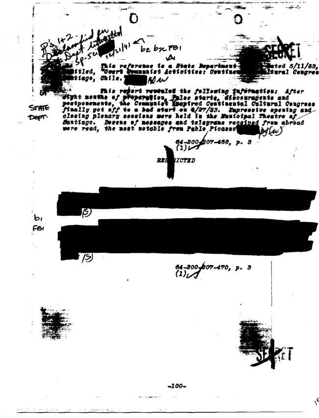 Ficha sobre Pablo Picasso del FBI, ca. 1945-1969 