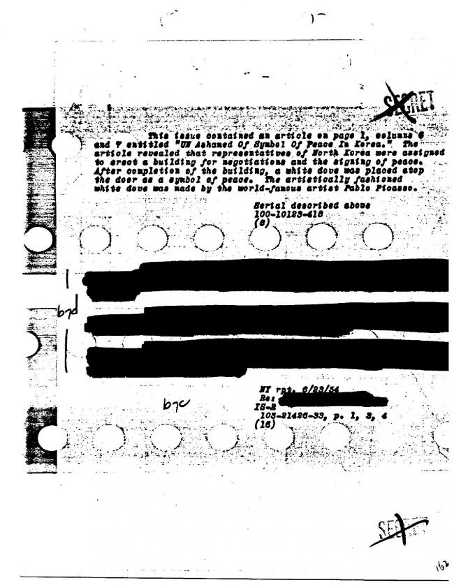Ficha sobre Pablo Picasso del FBI, ca. 1945-1969 