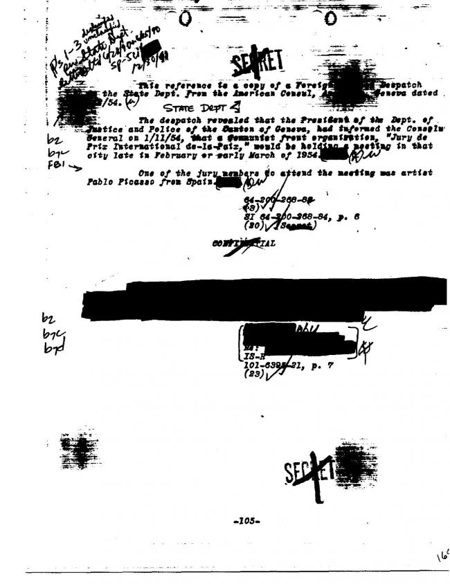 Ficha sobre Pablo Picasso del FBI, ca. 1945-1969 