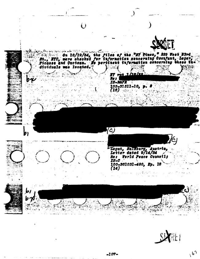Ficha sobre Pablo Picasso del FBI, ca. 1945-1969 
