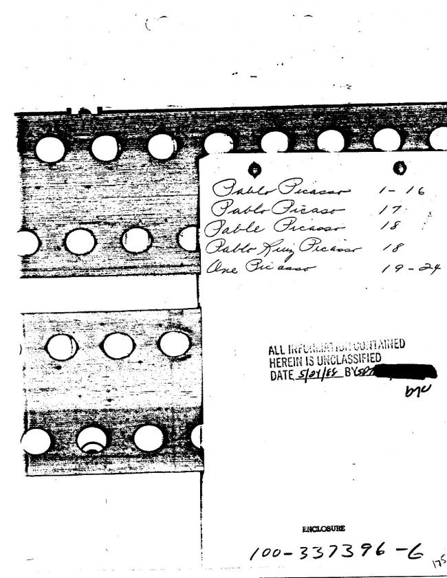 Ficha sobre Pablo Picasso del FBI, ca. 1945-1969 