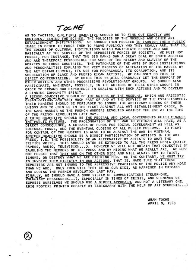 Art Workers Coalition (AWC), <em>Open Hearing</em> [Audiencia abierta], Nueva York, Art Workers’ Coalition (AWC), 1969