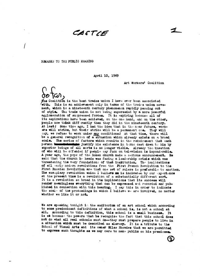Art Workers Coalition (AWC), <em>Open Hearing</em> [Audiencia abierta], Nueva York, Art Workers’ Coalition (AWC), 1969