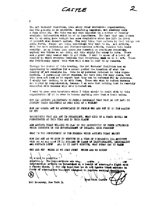 Art Workers Coalition (AWC), <em>Open Hearing</em> [Audiencia abierta], Nueva York, Art Workers’ Coalition (AWC), 1969