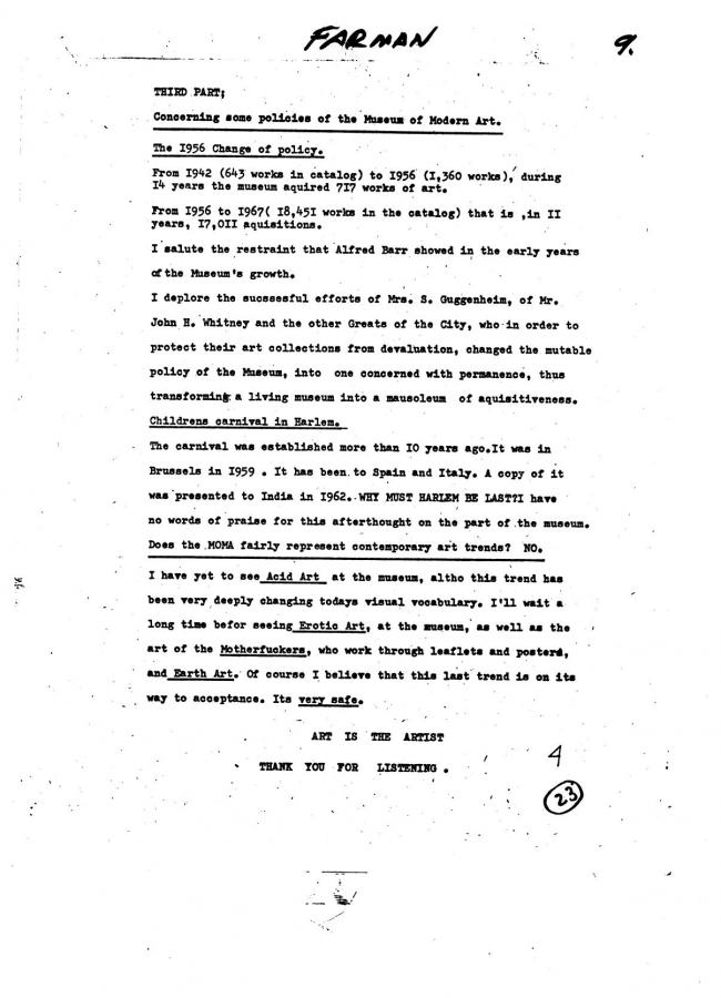 Art Workers Coalition (AWC), <em>Open Hearing</em> [Audiencia abierta], Nueva York, Art Workers’ Coalition (AWC), 1969