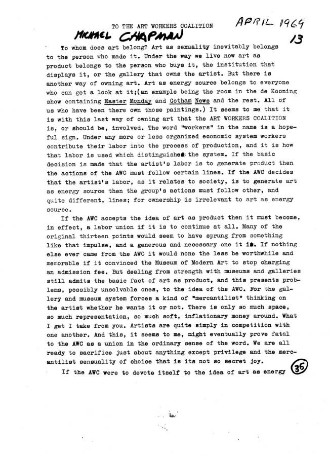 Art Workers Coalition (AWC), <em>Open Hearing</em> [Audiencia abierta], Nueva York, Art Workers’ Coalition (AWC), 1969