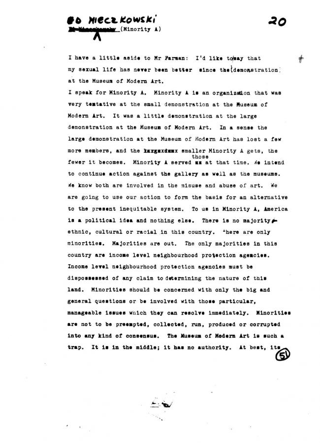 Art Workers Coalition (AWC), <em>Open Hearing</em> [Audiencia abierta], Nueva York, Art Workers’ Coalition (AWC), 1969