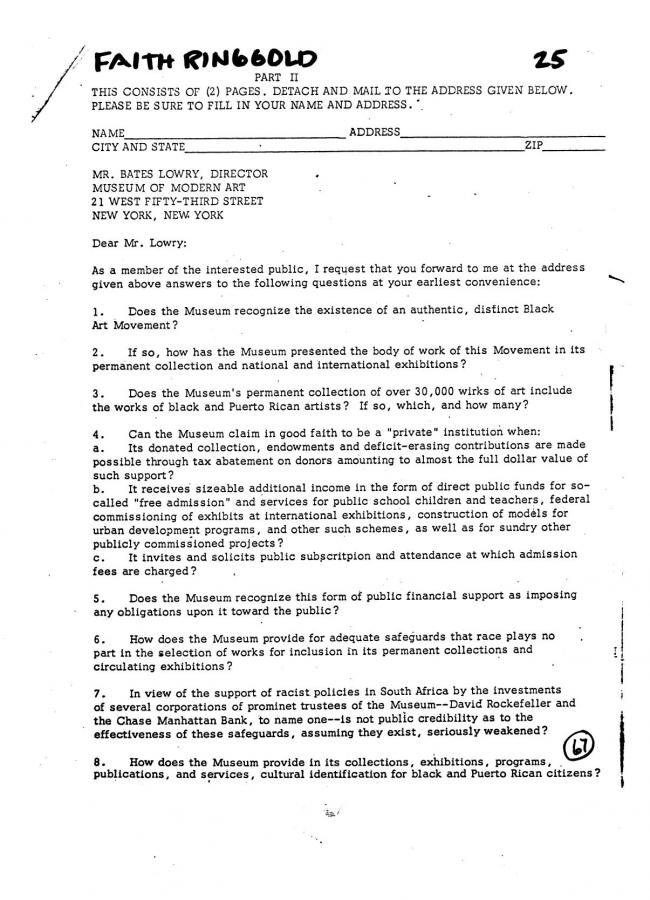 Art Workers Coalition (AWC), <em>Open Hearing</em> [Audiencia abierta], Nueva York, Art Workers’ Coalition (AWC), 1969