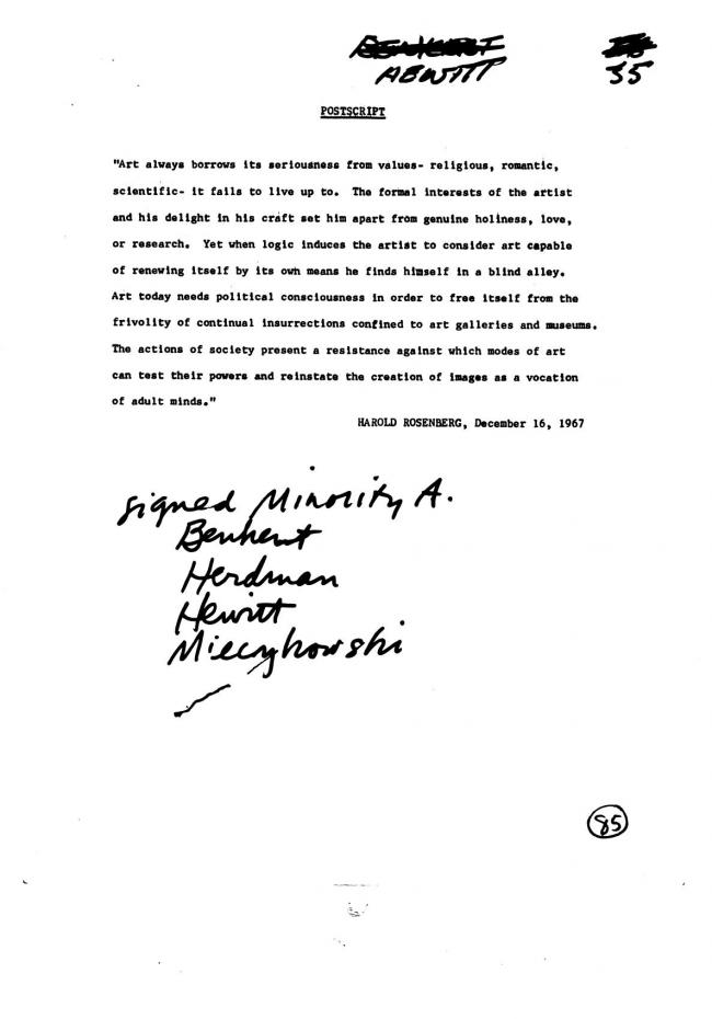 Art Workers Coalition (AWC), <em>Open Hearing</em> [Audiencia abierta], Nueva York, Art Workers’ Coalition (AWC), 1969