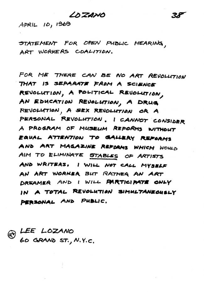 Art Workers Coalition (AWC), <em>Open Hearing</em> [Audiencia abierta], Nueva York, Art Workers’ Coalition (AWC), 1969