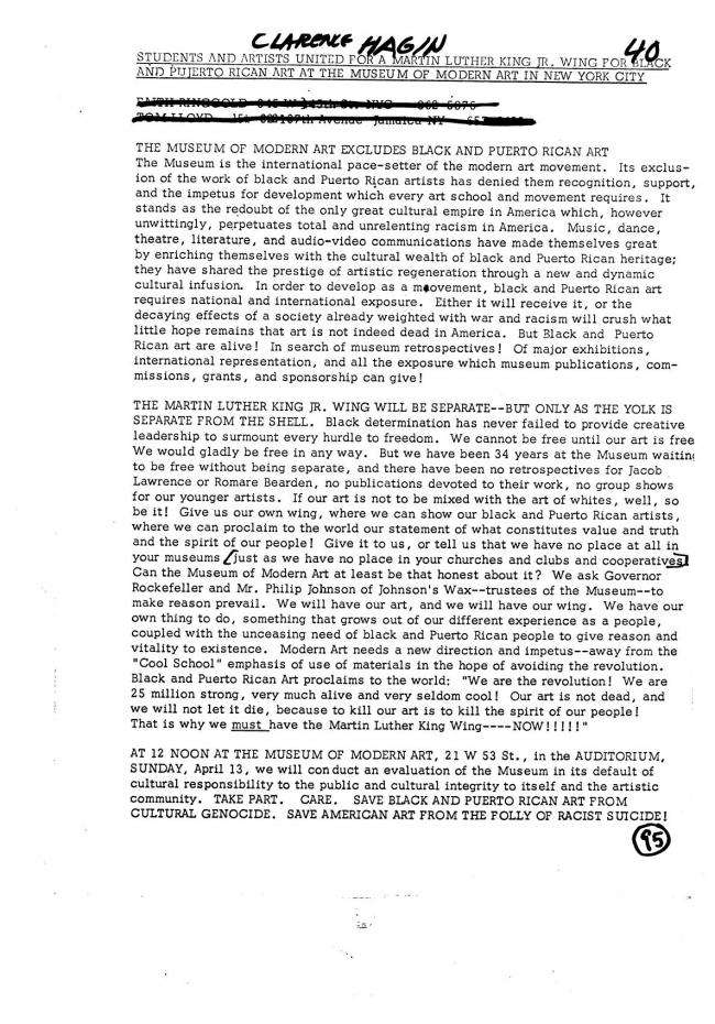 Art Workers Coalition (AWC), <em>Open Hearing</em> [Audiencia abierta], Nueva York, Art Workers’ Coalition (AWC), 1969