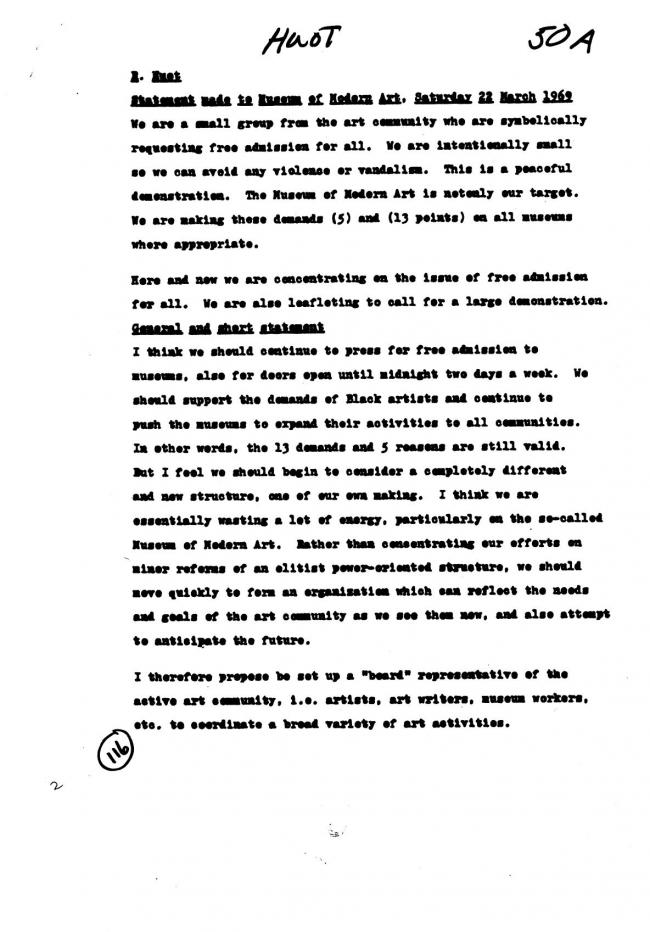 Art Workers Coalition (AWC), <em>Open Hearing</em> [Audiencia abierta], Nueva York, Art Workers’ Coalition (AWC), 1969