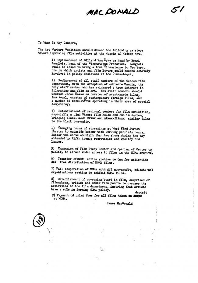Art Workers Coalition (AWC), <em>Open Hearing</em> [Audiencia abierta], Nueva York, Art Workers’ Coalition (AWC), 1969