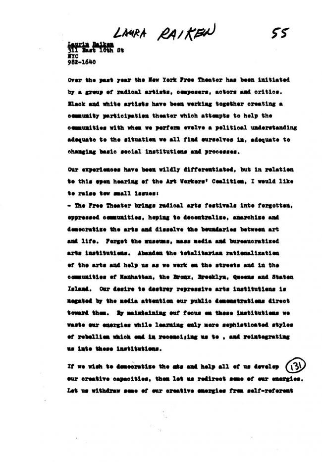 Art Workers Coalition (AWC), <em>Open Hearing</em> [Audiencia abierta], Nueva York, Art Workers’ Coalition (AWC), 1969