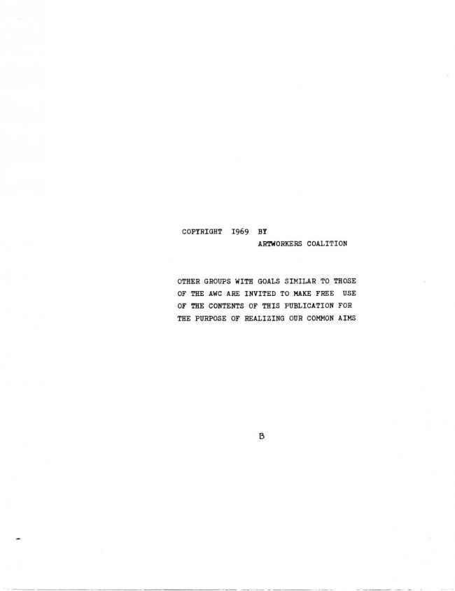 Art Workers Coalition (AWC), <em>Documents 1</em>, New York: Art Workers’ Coalition (AWC), 1969