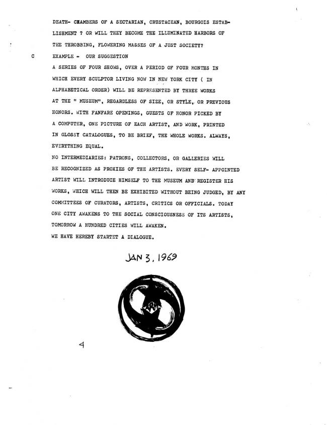 Art Workers Coalition (AWC), <em>Documents 1</em>, New York: Art Workers’ Coalition (AWC), 1969