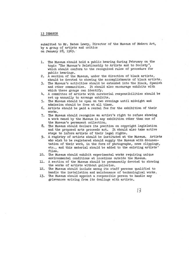 Art Workers Coalition (AWC), <em>Documents 1</em>, New York: Art Workers’ Coalition (AWC), 1969