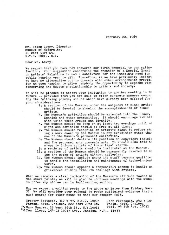 Art Workers Coalition (AWC), <em>Documents 1</em>, New York: Art Workers’ Coalition (AWC), 1969