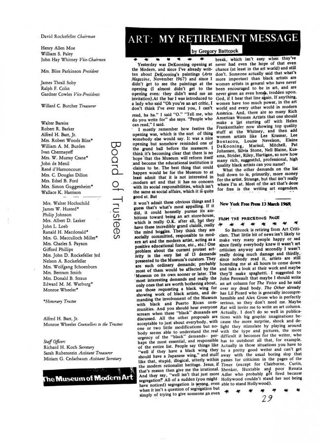 Art Workers Coalition (AWC), <em>Documents 1</em>, New York: Art Workers’ Coalition (AWC), 1969