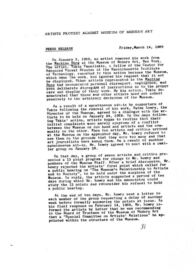 Art Workers Coalition (AWC), <em>Documents 1</em>, New York: Art Workers’ Coalition (AWC), 1969