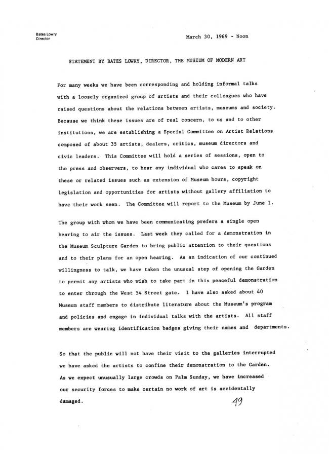 Art Workers Coalition (AWC), <em>Documents 1</em>, New York: Art Workers’ Coalition (AWC), 1969