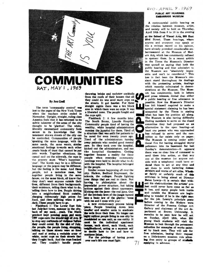Art Workers Coalition (AWC), <em>Documents 1</em>, New York: Art Workers’ Coalition (AWC), 1969