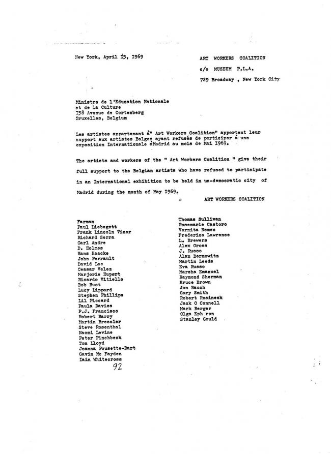 Art Workers Coalition (AWC), <em>Documents 1</em>, New York: Art Workers’ Coalition (AWC), 1969