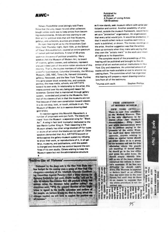 Art Workers Coalition (AWC), <em>Documents 1</em>, New York: Art Workers’ Coalition (AWC), 1969